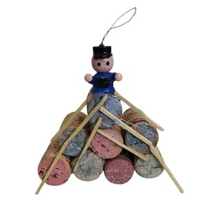 Whimsical Cork Totem Ornament – Upcycled Folk Art Charm